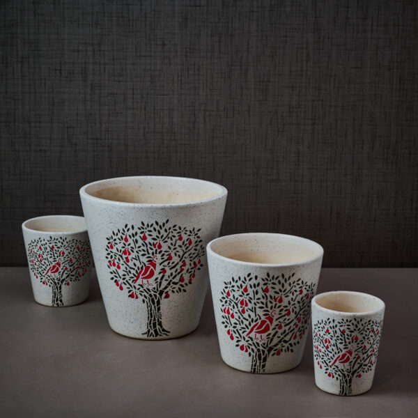 Red Bird Ceramic Planter (Set of 4)