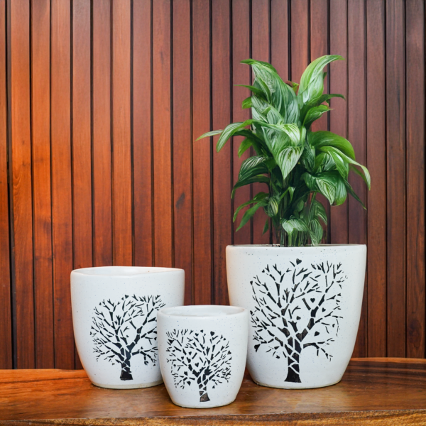 Bohemian Ceramic Planters with Tree Design (Set of 3)