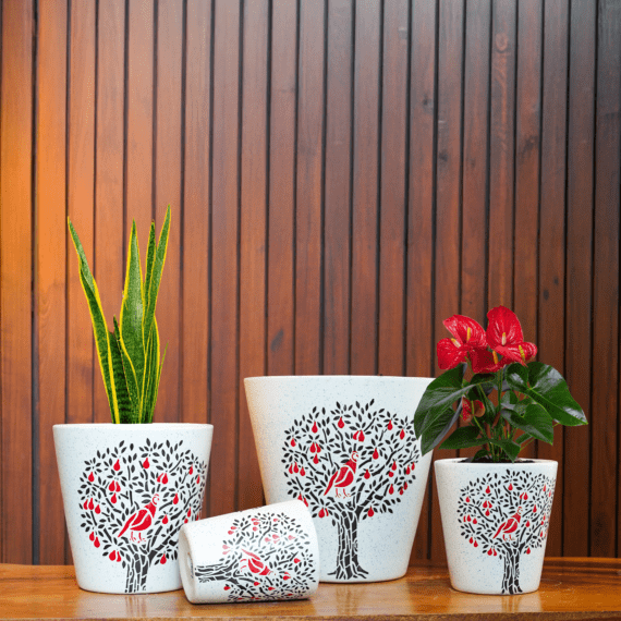Red Bird Ceramic Planter (Set of 4)