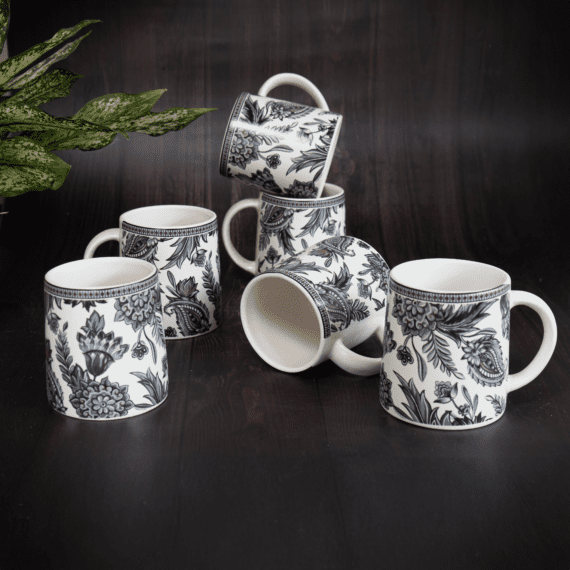 Alive Milk Mug Transfer-Black & White Floral Ceramic Tea Set