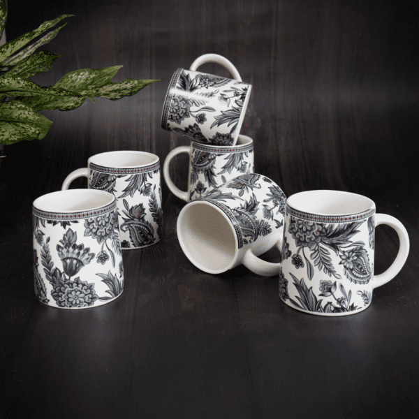 Alive Milk Mug Transfer-Black & White Floral Ceramic Tea Set