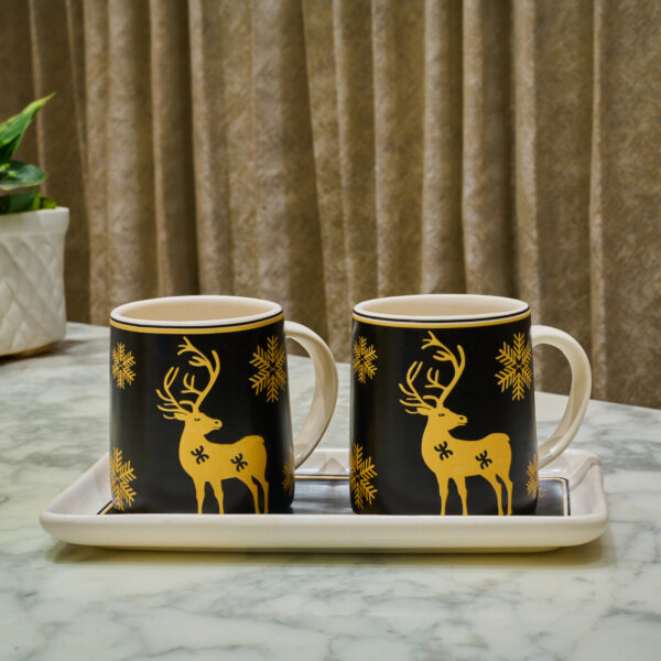 Milk mug with tray - 3 pcs set black colour