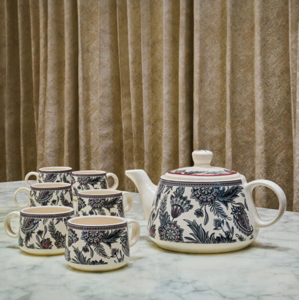 Black Floral Tea set with 6 cups