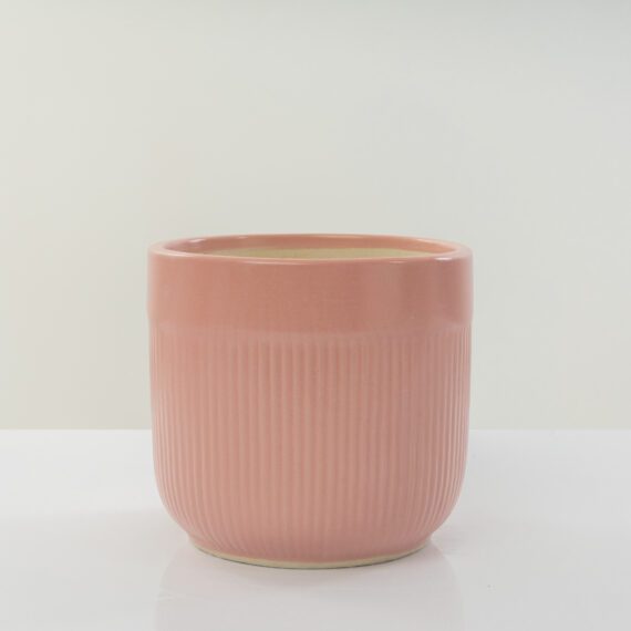 Modern Matte Pink Ribbed Ceramic Large Planter