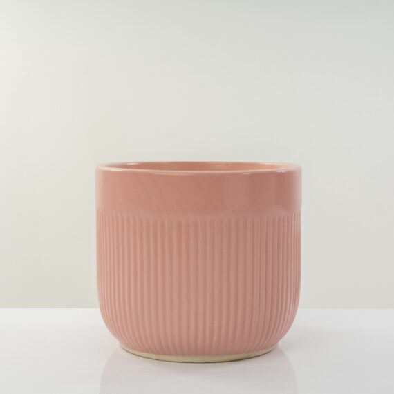 Modern Matte Pink Ribbed Ceramic Medium Planter