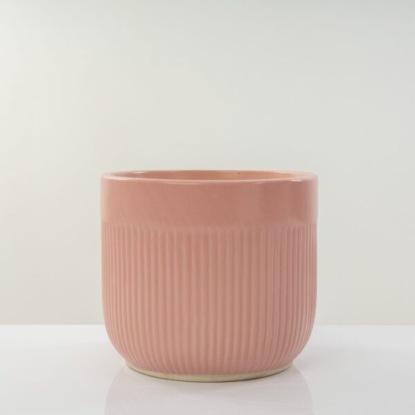 Modern Matte Pink Ribbed Ceramic Medium Planter