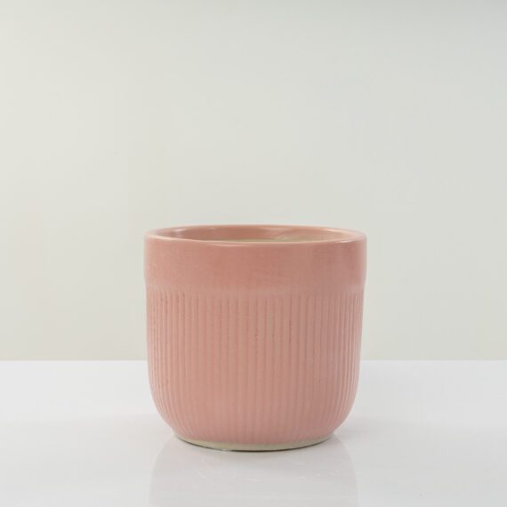 Modern Matte Pink Ribbed Ceramic Small Planter