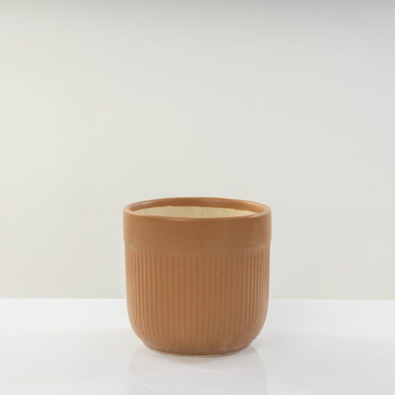 Cylindrical Fluted Brown Small Ceramic Planter