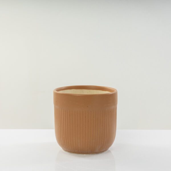 Cylindrical Fluted Brown Small Ceramic Planter