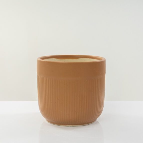 Cylindrical Fluted Brown Medium Ceramic Planter