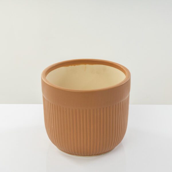 Cylindrical Fluted Brown Large Ceramic Planter