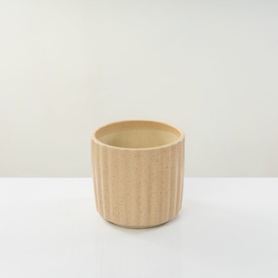 Ceramic Round Vertical Stripes Beige 12.5 cm Planter/ Pot for plants