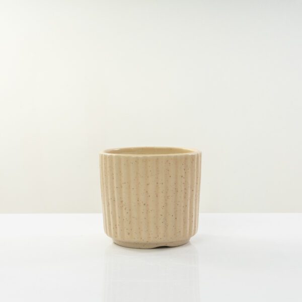 Ceramic Round Vertical Stripes Beige 12.5 cm Planter/ Pot for plants - Image 2