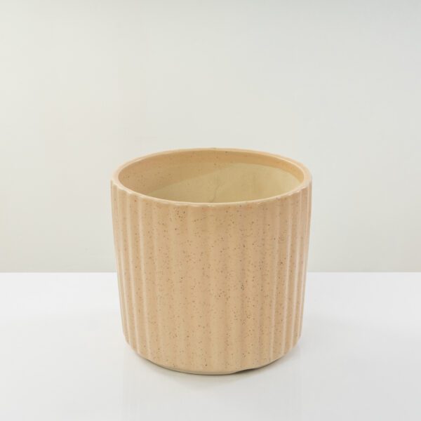 Ceramic Round Vertical Stripes Beige 20.5 cm Planter/ Pot for plants