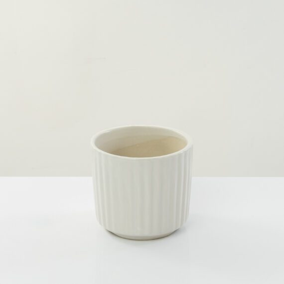 Ivory Stripped Ceramic Planter- Modern Matte Finish Outdoor/Indoor  12.5cm Plant Pot