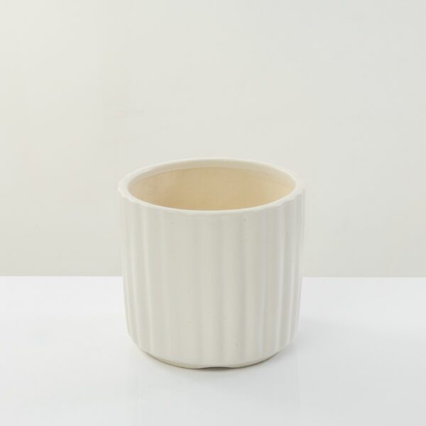 Ivory Stripped Ceramic Planter- Modern Matte Finish Outdoor/Indoor Plant Pot