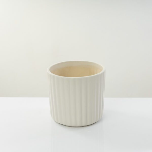 Medium Ivory Stripped Ceramic Planter- Modern Matte Finish Outdoor/Indoor  20.5cm Plant Pot - Image 2