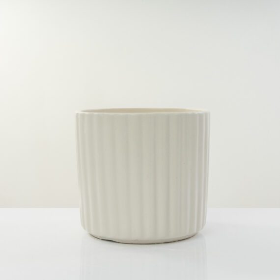 Ivory Stripped Ceramic Planter- Modern Matte Finish Outdoor/Indoor  20.5cm Plant Pot