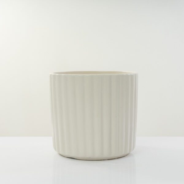 Medium Ivory Stripped Ceramic Planter- Modern Matte Finish Outdoor/Indoor 20.5cm Plant Pot