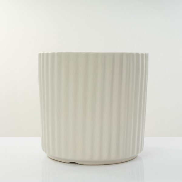 Ivory Stripped Ceramic Planter- Modern Matte Finish Outdoor/Indoor 25cm Plant Pot - Image 2