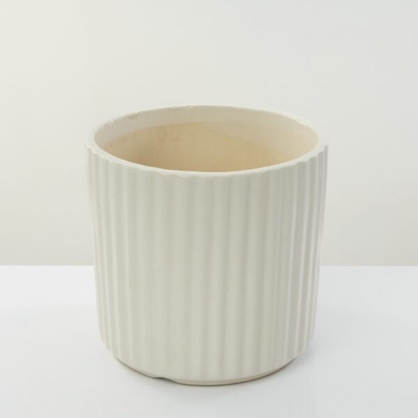 Ivory Stripped Ceramic Planter- Modern Matte Finish Outdoor/Indoor 25cm Plant Pot