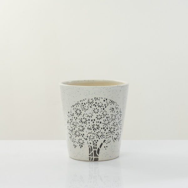 Small Indian Ceramic Glass shaped Indoor Outdoor Tree design planter/ Vase for cafe/restaurant/ garden decor planter-(13cm)
