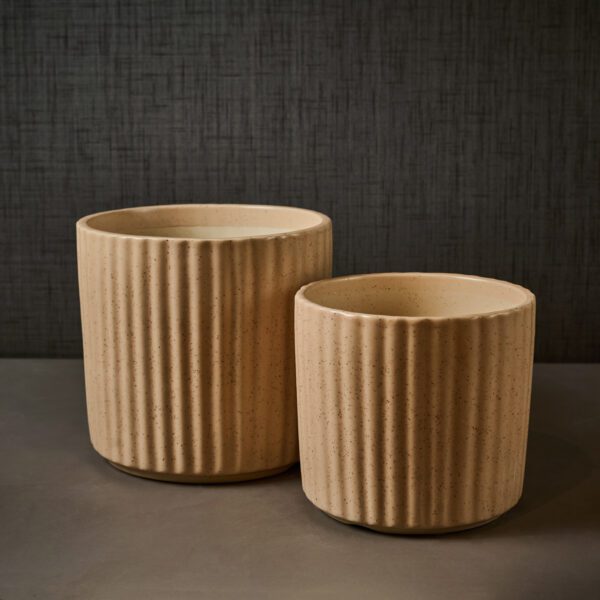 Brown Glazing Striped ceramic planter, Large combo