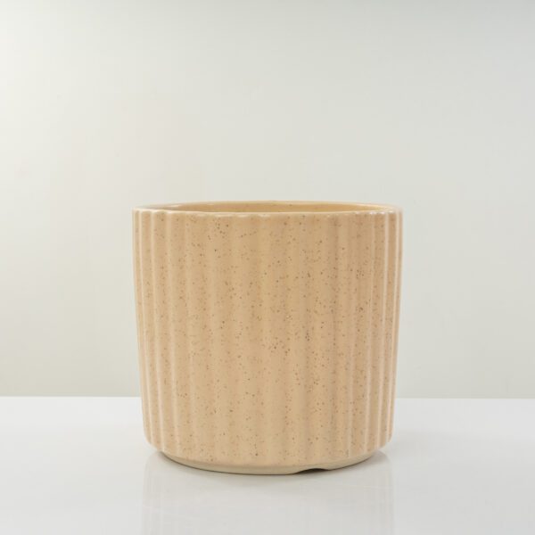 Ceramic Round Vertical Stripes Beige 20.5 cm Planter/ Pot for plants - Image 2