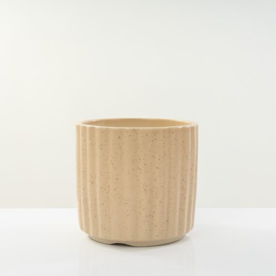 Ceramic Round Vertical Stripes Beige 16 cm Planter/ Pot for plants