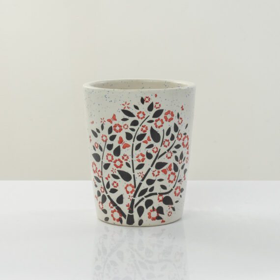 Small Ceramic Planter with black & red plant of 13cm/ table planter/ indoor decor planter