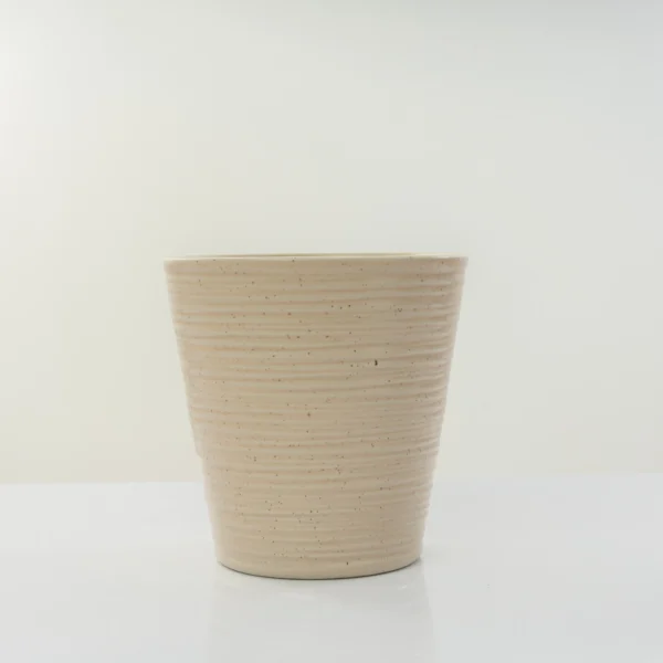 Hocc 19.5 cm Ceramic Planter with Horizontal Grooves/Beige Ceramic Planter