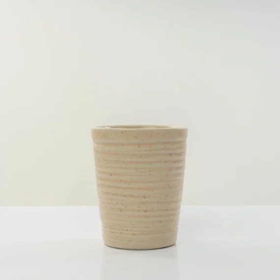 Small Beige Ceramic planter with horizontal Grooves/Indoor&Outdoor planter/ 11 cm/Table pot planter/small planter