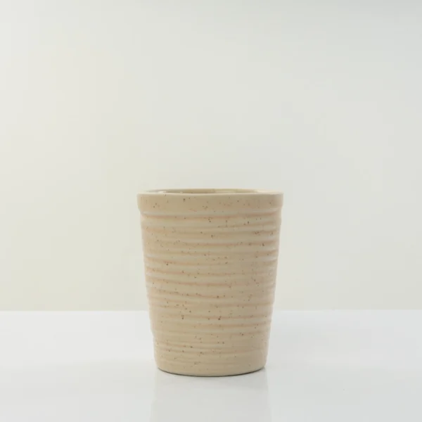Small Beige Ceramic planter with horizontal Grooves/Indoor&Outdoor planter/ 11 cm/Table pot planter/small planter