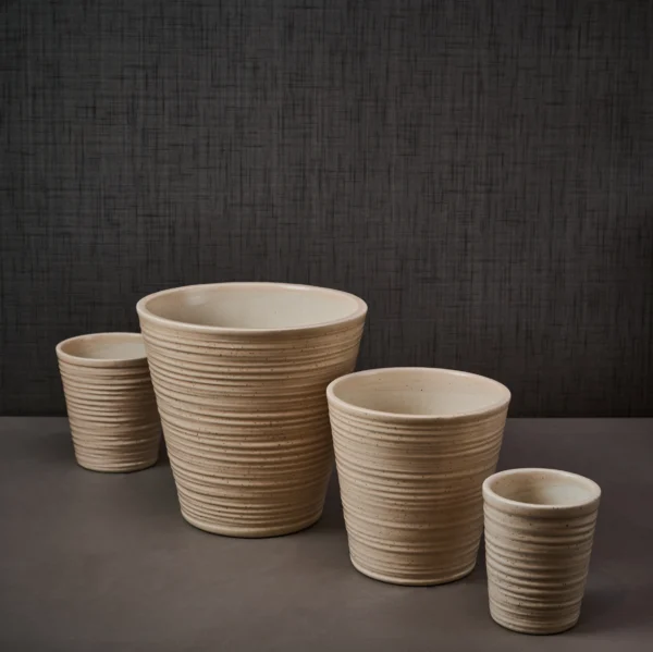 Hocc Ceramic Planter with Horizontal Grooves/ Pot for Plants/ Indoor Planter/ Set of 4