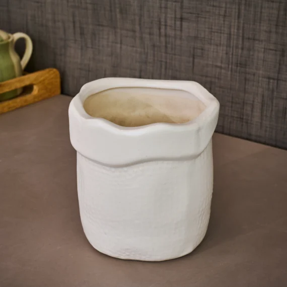 White Textured Ceramic Planter pot with Drainage Hole