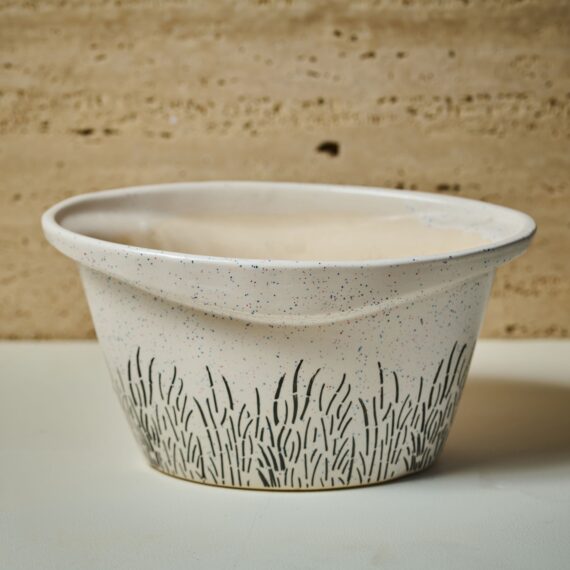 Botanic Breeze Decorative Plant Pot – Wide Rim Speckled Bowl with Black Leaf Print