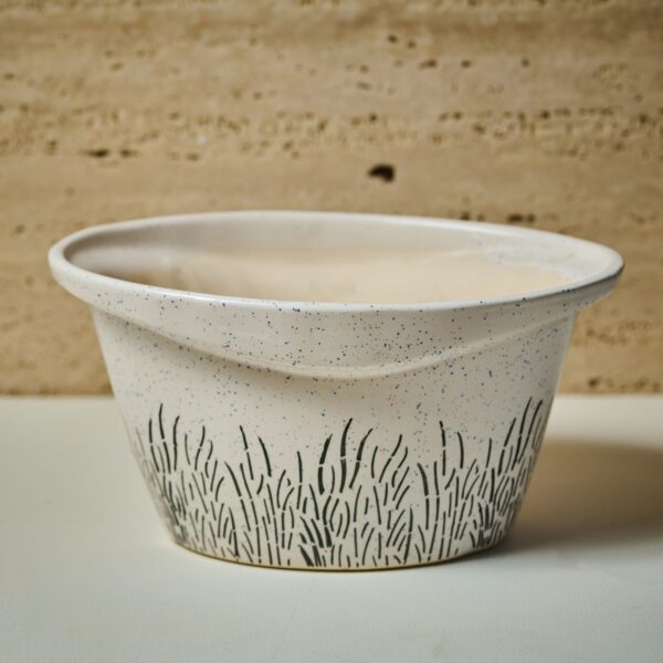 Botanic Breeze Decorative Plant Pot – Wide Rim Speckled Bowl with Black Leaf Print