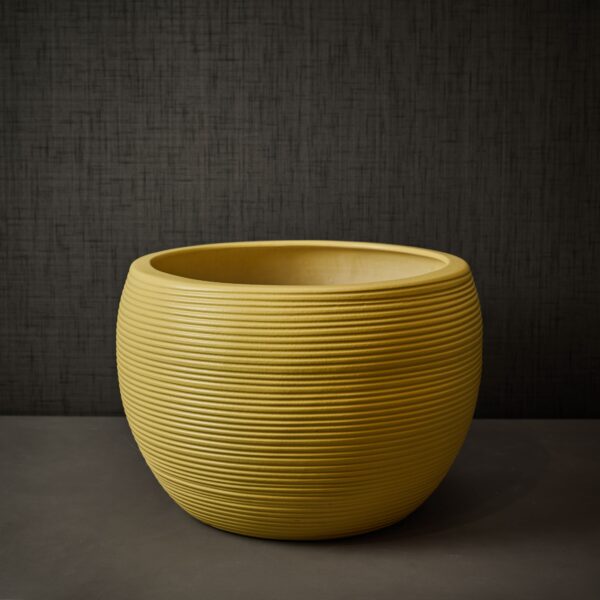 Yellow Striped Ceramic Planter in Semi Sphere Shaped for All Plant Types