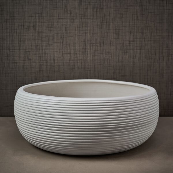 White Round Ribbed Bowl Planter for indoor décor