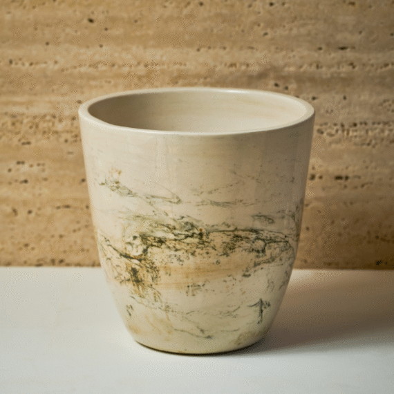 Tall Ceramic Planter with Marble Effect – Rustic Indoor Planter for Living Room & Office Décor