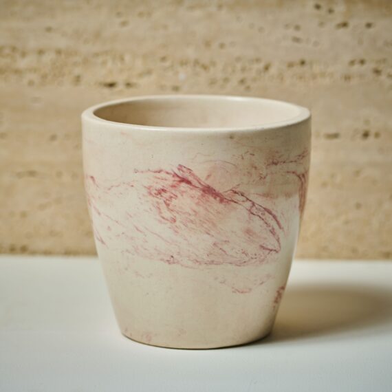 Blush Stone Ceramic Planter – Handcrafted Indoor Pot with Soft Pink Marble Veins