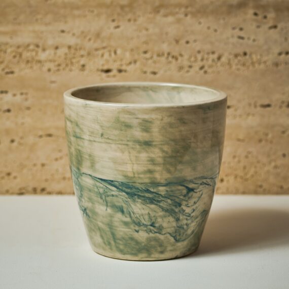 Ocean Mist Ceramic Planter – Handcrafted Indoor Pot with Green Marble Finish