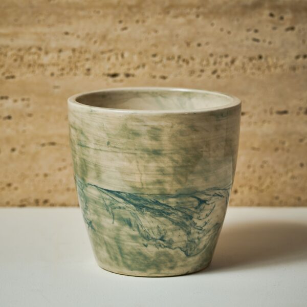 Ocean Mist Ceramic Planter – Handcrafted Indoor Pot with Green Marble Finish